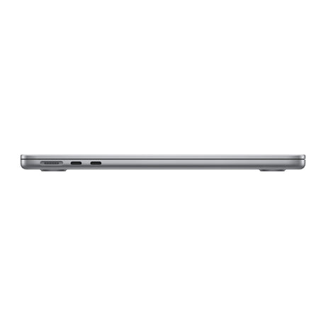 MacBook Air 13" 2022 M2 space grey – venstre side med MagSafe 3 og 2× Thunderbolt/USB-C
