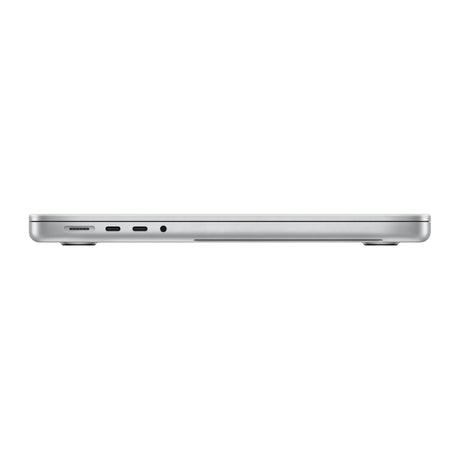 MacBook Pro 14" 2021 M1 Pro sølv – venstre side med MagSafe 3, 2× Thunderbolt 4 og jackstik