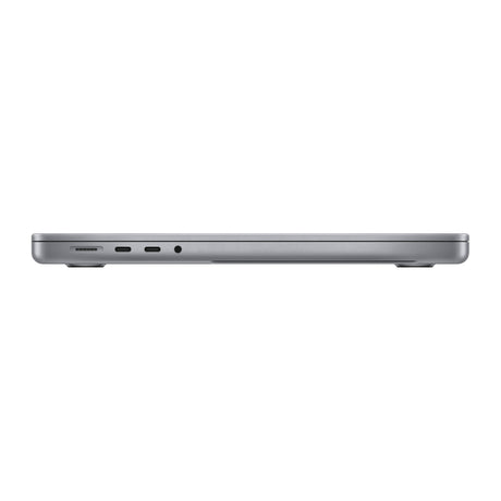 MacBook Pro 14" 2021 M1 Pro space grey – venstre side med MagSafe 3, 2× Thunderbolt 4 og jackstik