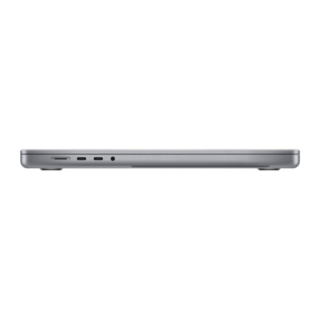 MacBook Pro 16" 2021 M1 Max space grey – venstre side med MagSafe 3, 2× Thunderbolt 4 og jackstik