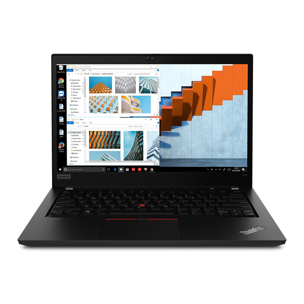 Lenovo ThinkPad T14 1. gen. - forfra med åben skærm